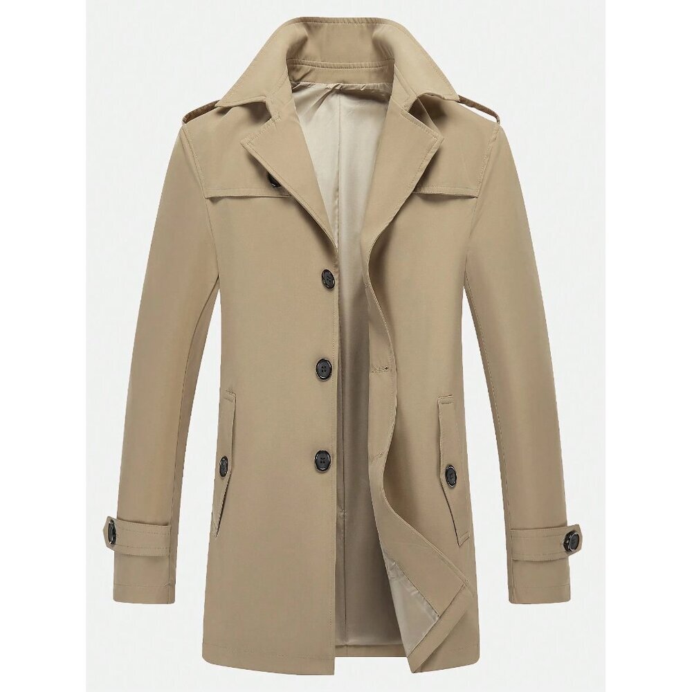 MENS classic button down belted trenchcoat trench coat tan khaki - Picture 1 of 1